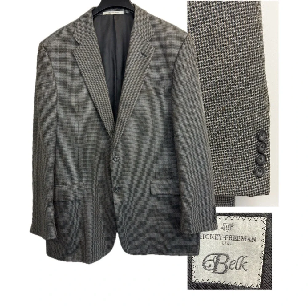 HICKEY‎ FREEMAN Grey/Brown Worsted Wool Mens 44L Blazer Sport Coat Jacket